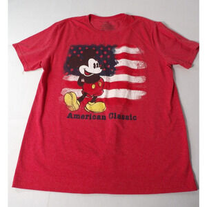 Disney Store Adult Large Tee Shirt Mickey Mouse American Classic Red READ